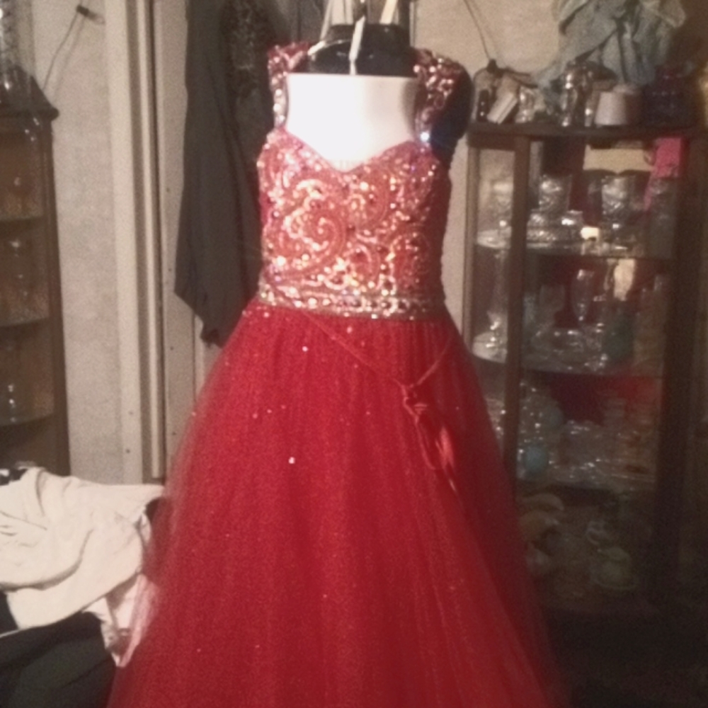 Red sparkly size 16 beautifully sequined Tiffany brand made dress